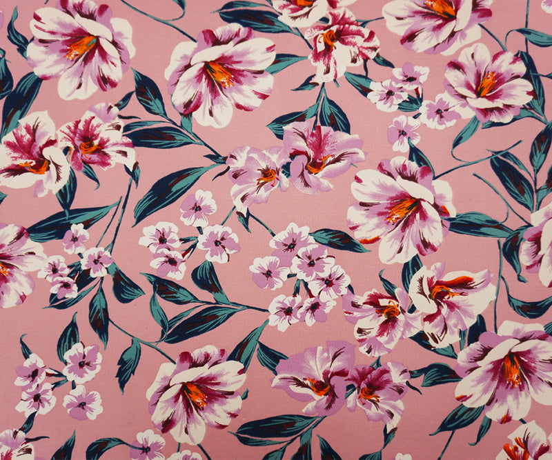Pink-Purple-Multi Poly Floral Double Brushed Jersey Knit Fabric