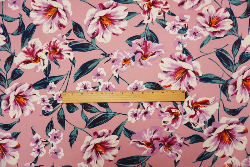 Pink-Purple-Multi Poly Floral Double Brushed Jersey Knit Fabric