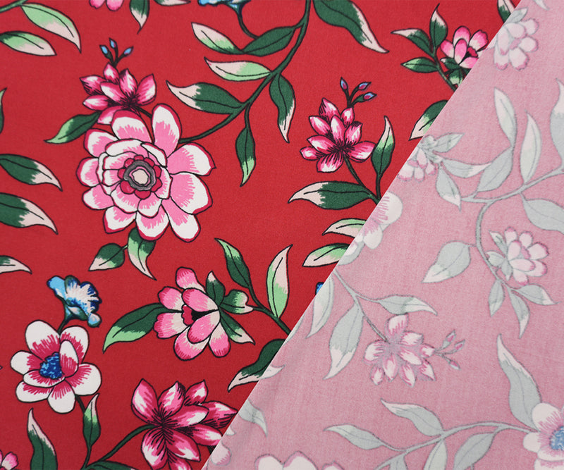 Red-Pink-Multi Poly Floral Double Brushed Jersey Knit Fabric