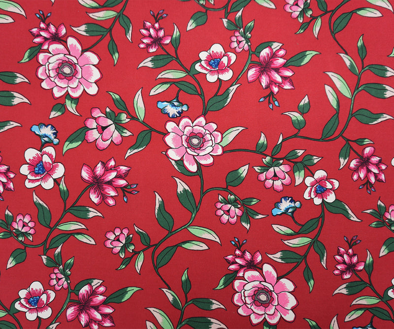 Red-Pink-Multi Poly Floral Double Brushed Jersey Knit Fabric