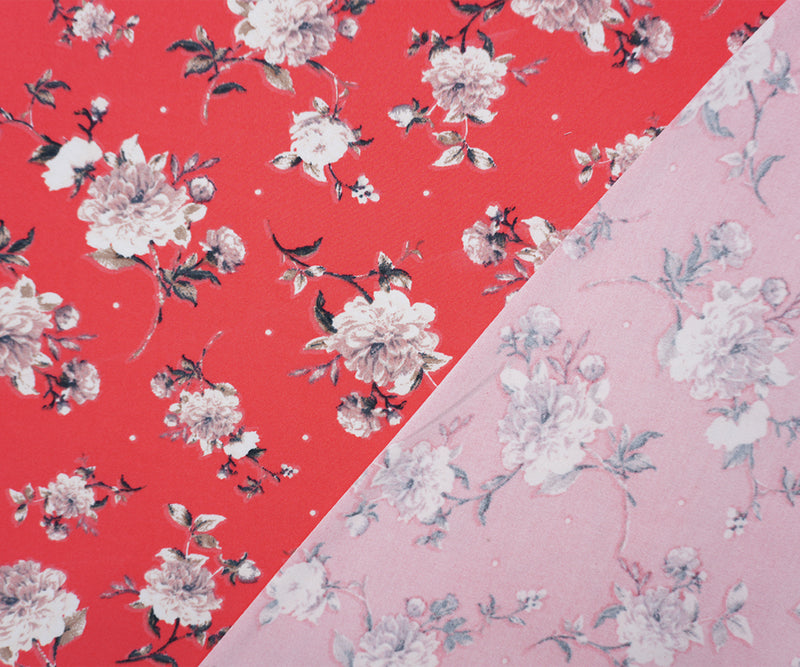 Red-Brown-Multi Poly Floral Double Brushed Jersey Knit Fabric