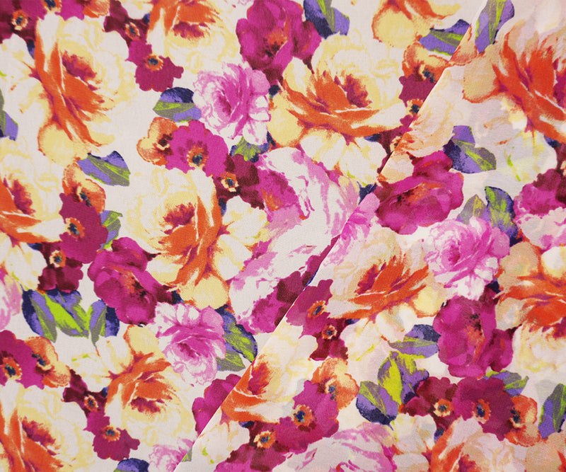 Pink-Purple-Multi Poly Floral Printed Chiffon Woven Fabric