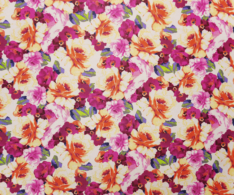 Pink-Purple-Multi Poly Floral Printed Chiffon Woven Fabric