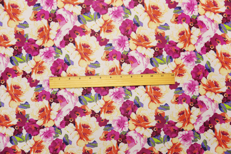Pink-Purple-Multi Poly Floral Printed Chiffon Woven Fabric