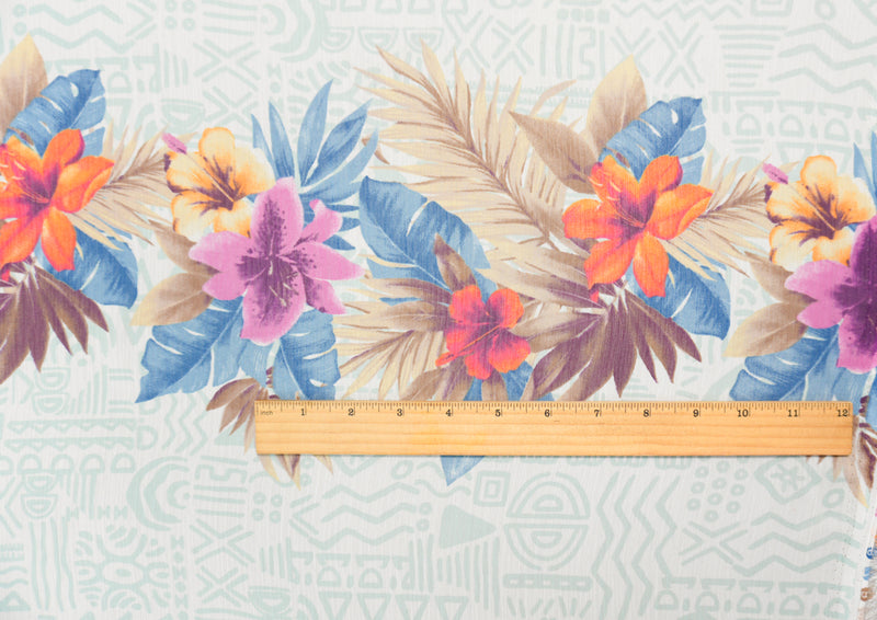 Green-Orange Poly Floral Aztec Yoryu Chiffon Woven Fabric