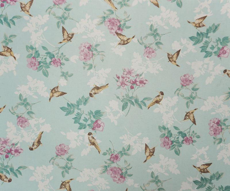 Blue-Multi Poly Floral And Bird Printed Chiffon Woven Fabric