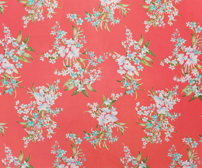 Red-Green-Multi Poly Floral Printed Chiffon Woven Fabric