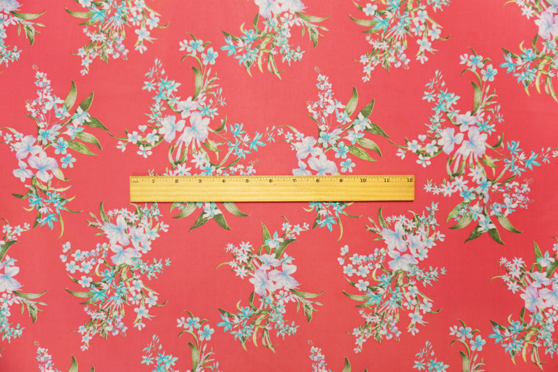Red-Green-Multi Poly Floral Printed Chiffon Woven Fabric