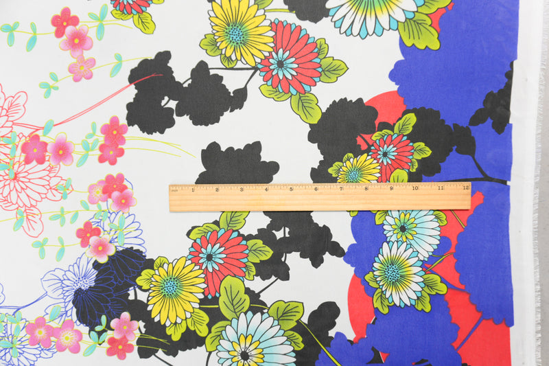White-Purple-Multi Poly Floral Border Printed Chiffon Woven Fabric