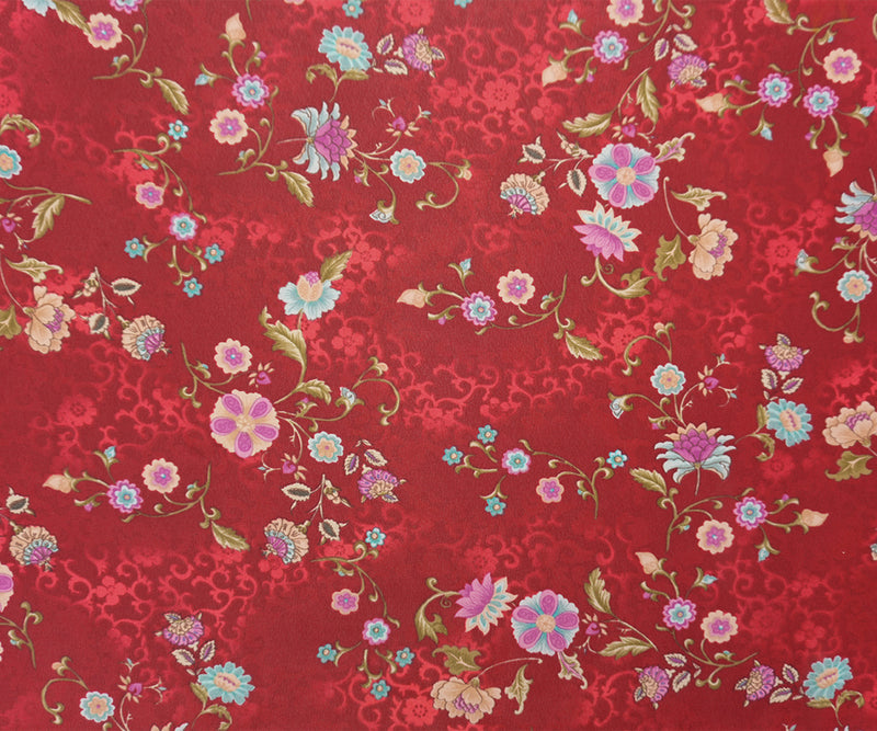 Red-Teal-Multi Poly Floral Printed Chiffon Woven Fabric