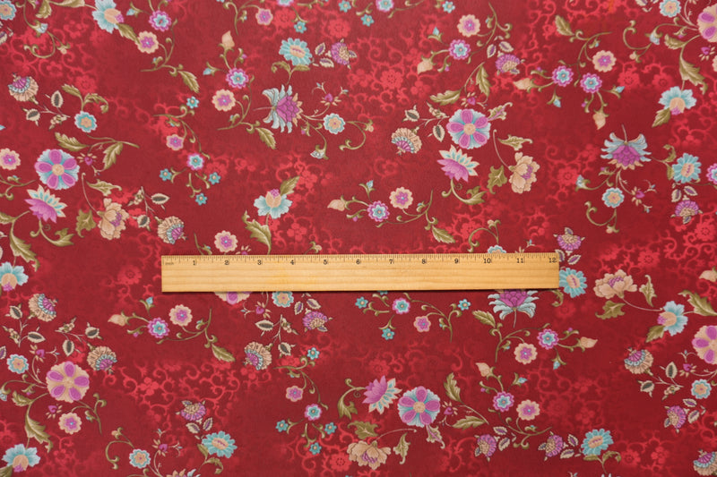 Red-Teal-Multi Poly Floral Printed Chiffon Woven Fabric