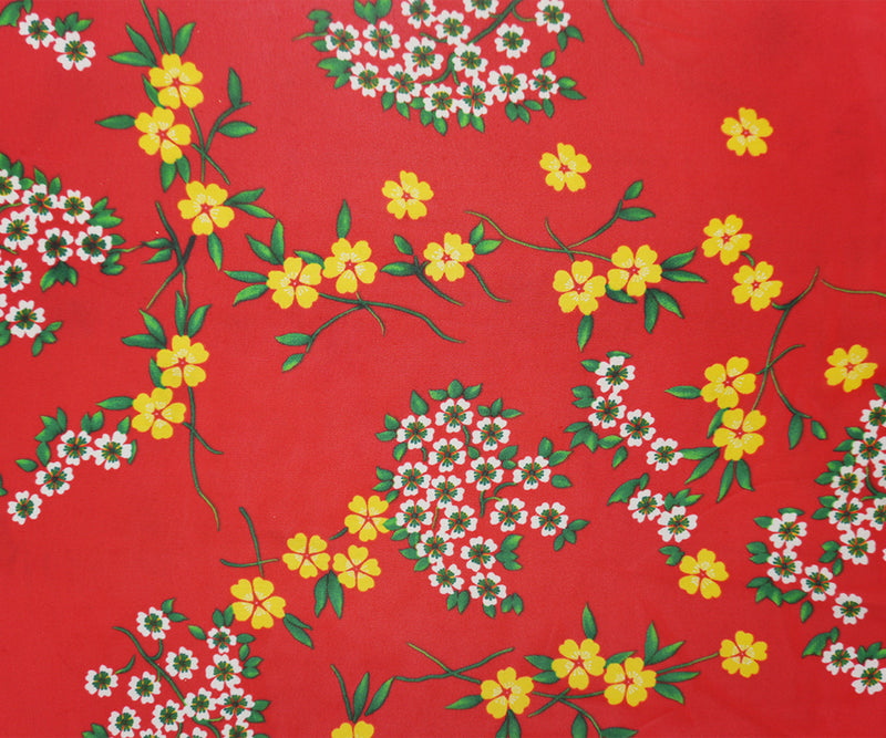 Red-Yellow-Multi Poly Floral Printed Chiffon Woven Fabric