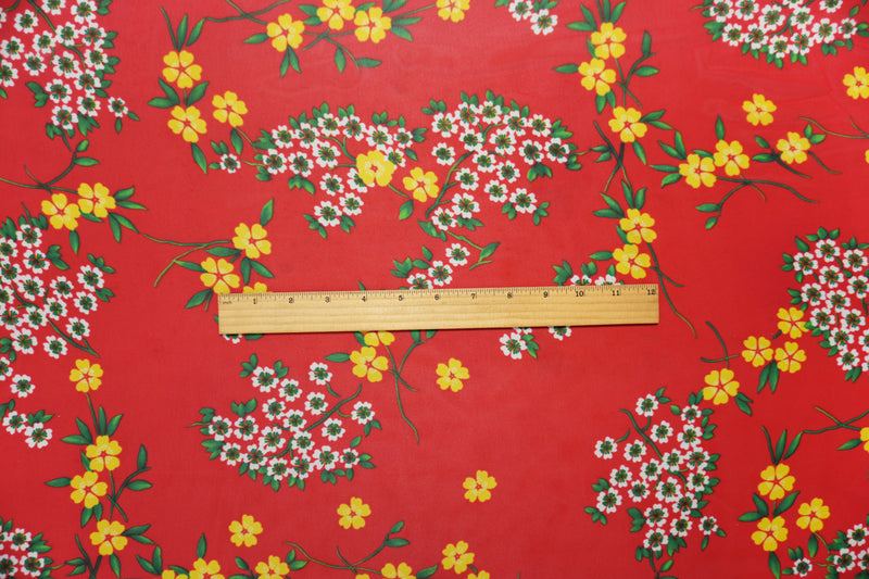 Red-Yellow-Multi Poly Floral Printed Chiffon Woven Fabric