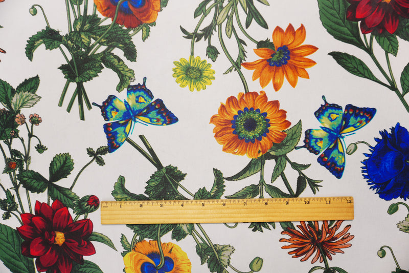 Red-Green-White Poly Floral Printed Chiffon Woven Fabric