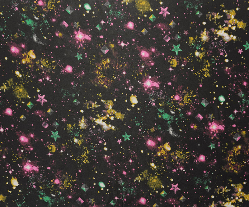 Black-Yellow-Pink Poly Universe Printed Chiffon Woven Fabric