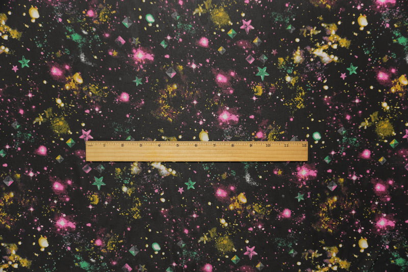 Black-Yellow-Pink Poly Universe Printed Chiffon Woven Fabric