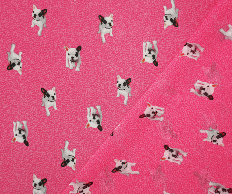 Pink-White-Multi Poly Dog Printed Chiffon Woven Fabric
