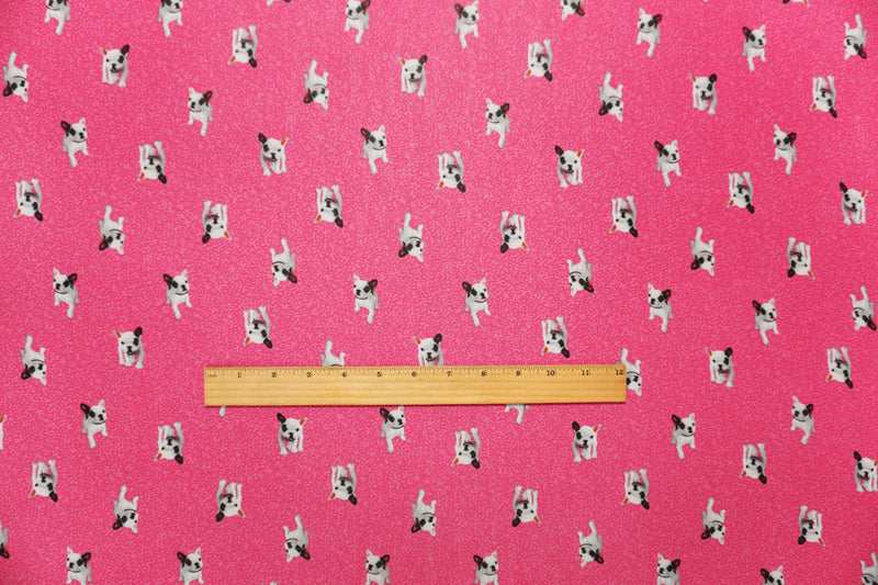 Pink-White-Multi Poly Dog Printed Chiffon Woven Fabric