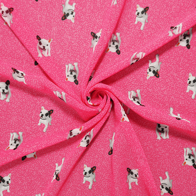 Pink-White-Multi Poly Dog Printed Chiffon Woven Fabric