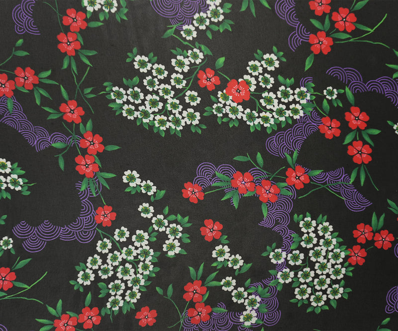 Black-Red-Multi Poly Floral Printed Chiffon Woven Fabric