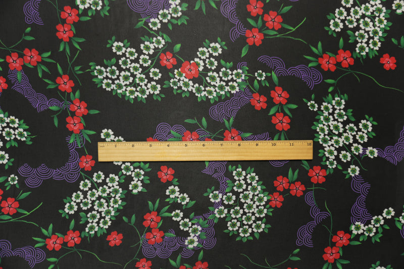 Black-Red-Multi Poly Floral Printed Chiffon Woven Fabric
