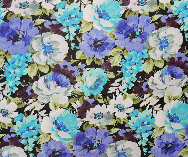Black-Blue-Multi Poly Floral Printed Chiffon Woven Fabric