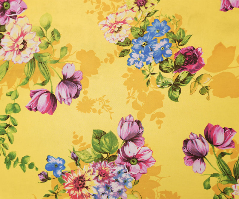 Yellow-Pink-Multi Poly Floral Printed Chiffon Woven Fabric