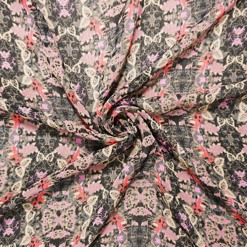 Black Poly Kaleidoscope Printed Yoryu Chiffon Woven Fabric