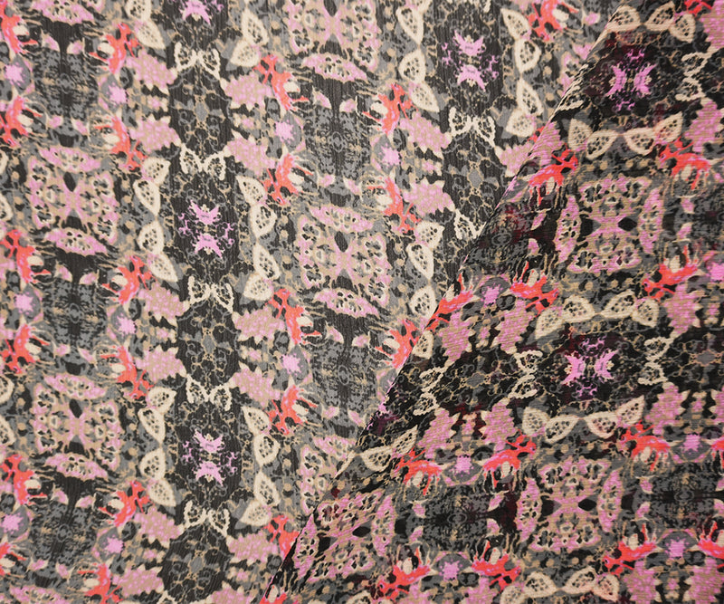 Black Poly Kaleidoscope Printed Yoryu Chiffon Woven Fabric