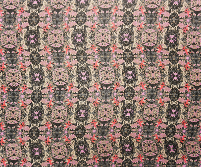 Black Poly Kaleidoscope Printed Yoryu Chiffon Woven Fabric