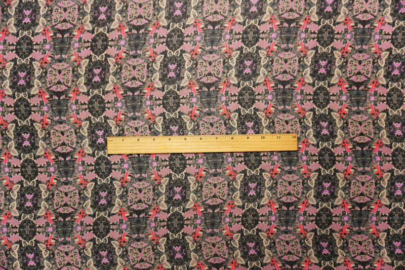 Black Poly Kaleidoscope Printed Yoryu Chiffon Woven Fabric
