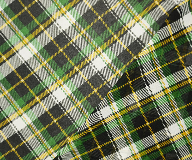 Black-Green-Yellow Poly Plaid Printed Chiffon Woven Fabric