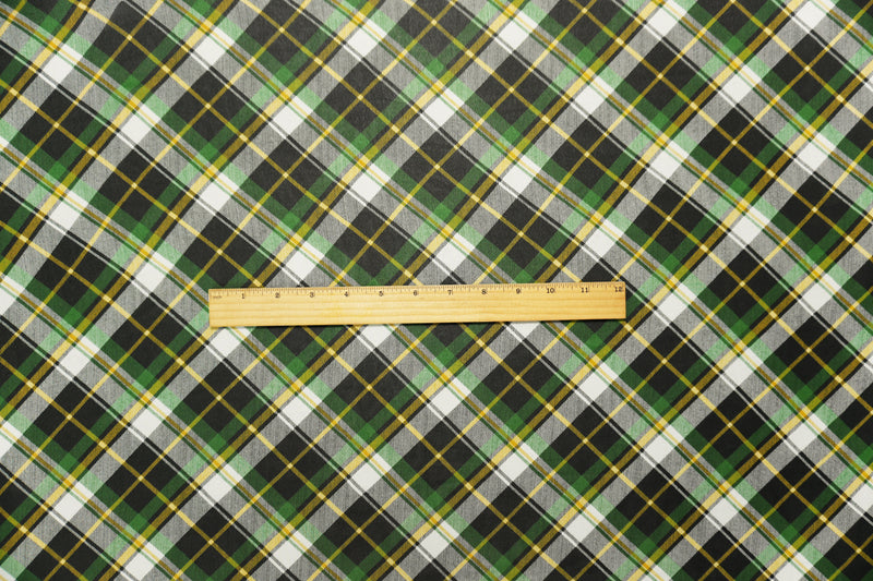 Black-Green-Yellow Poly Plaid Printed Chiffon Woven Fabric