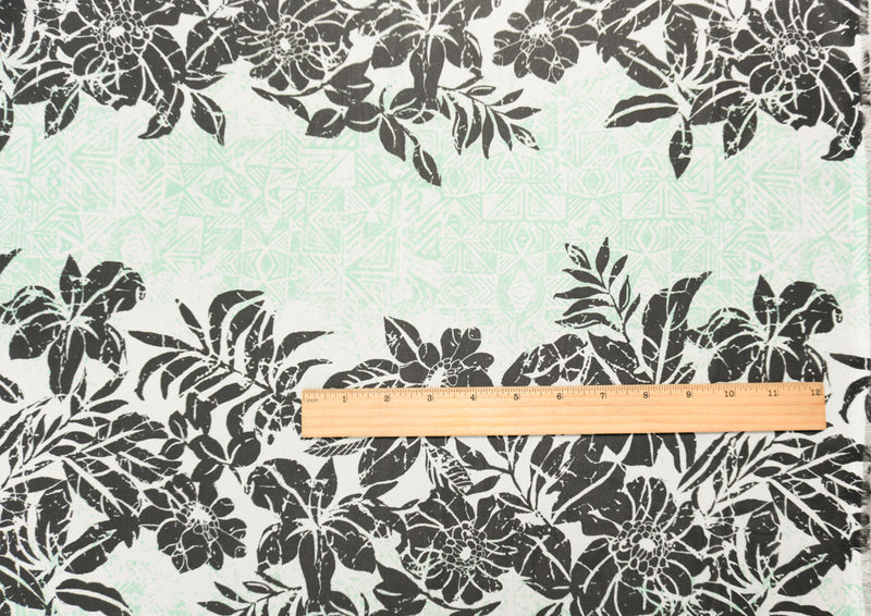 Green-Black-White Poly Floral Printed Chiffon Woven Fabric