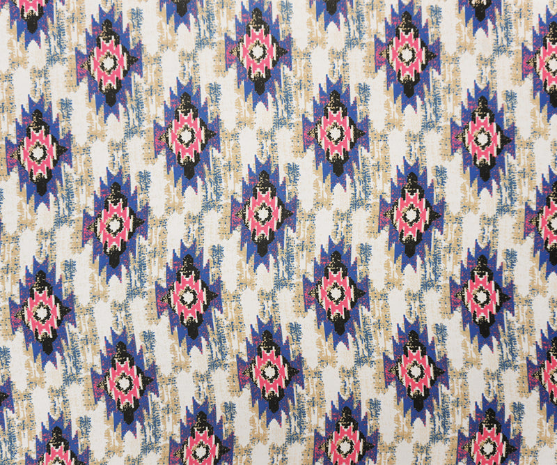 Blue-Pink-Multi Poly Aztec Printed Chiffon Woven Fabric
