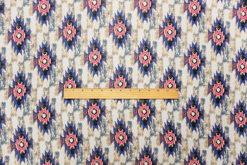Blue-Pink-Multi Poly Aztec Printed Chiffon Woven Fabric