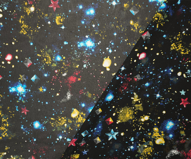 Black Poly Universe Printed Chiffon Woven Fabric