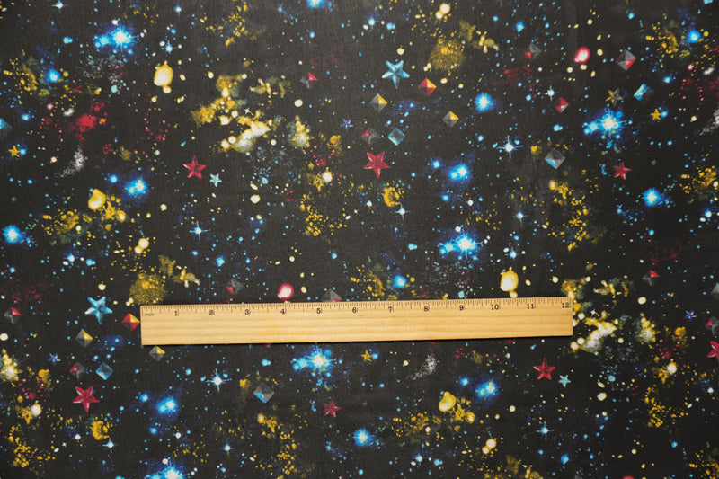 Black Poly Universe Printed Chiffon Woven Fabric