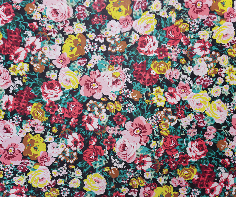 Black-Red-Multi Poly Floral Printed Chiffon Woven Fabric