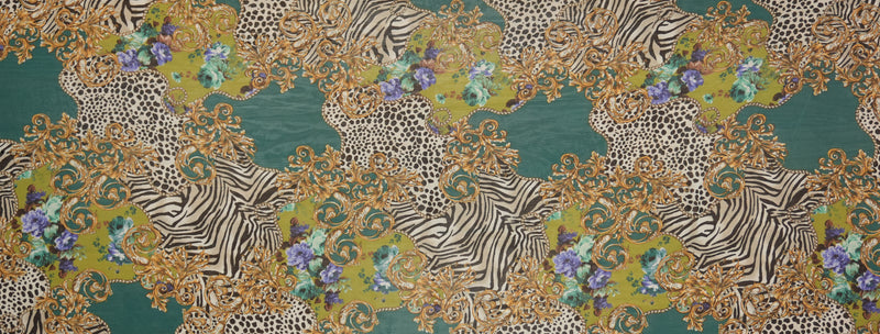 Green-Yellow-Multi Poly Multi Pattern Print Chiffon Woven Fabric