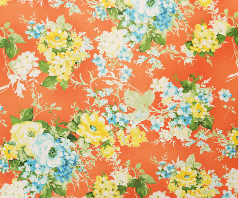 Orange-Blue-Multi Poly Floral Printed Chiffon Woven Fabric