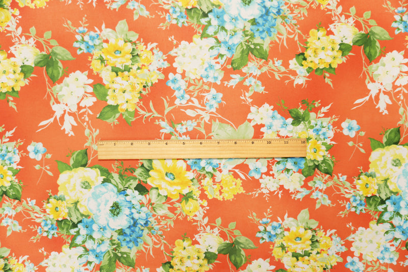 Orange-Blue-Multi Poly Floral Printed Chiffon Woven Fabric