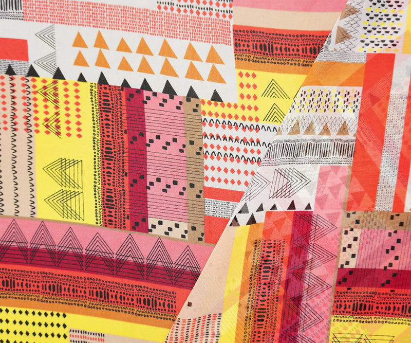 Red-Brown-Multi Poly Aztec Geo Printed Chiffon Woven Fabric