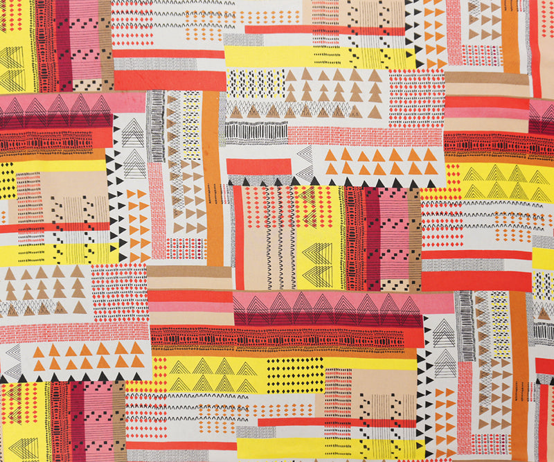 Red-Brown-Multi Poly Aztec Geo Printed Chiffon Woven Fabric