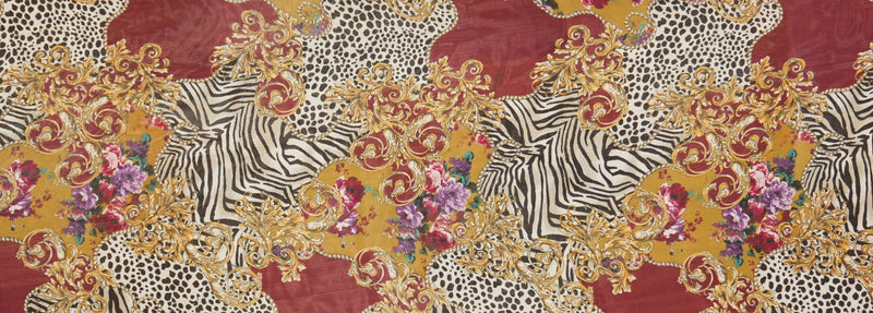 Red-Yellow-Multi Poly Multi Pattern Printed Chiffon Woven Fabric