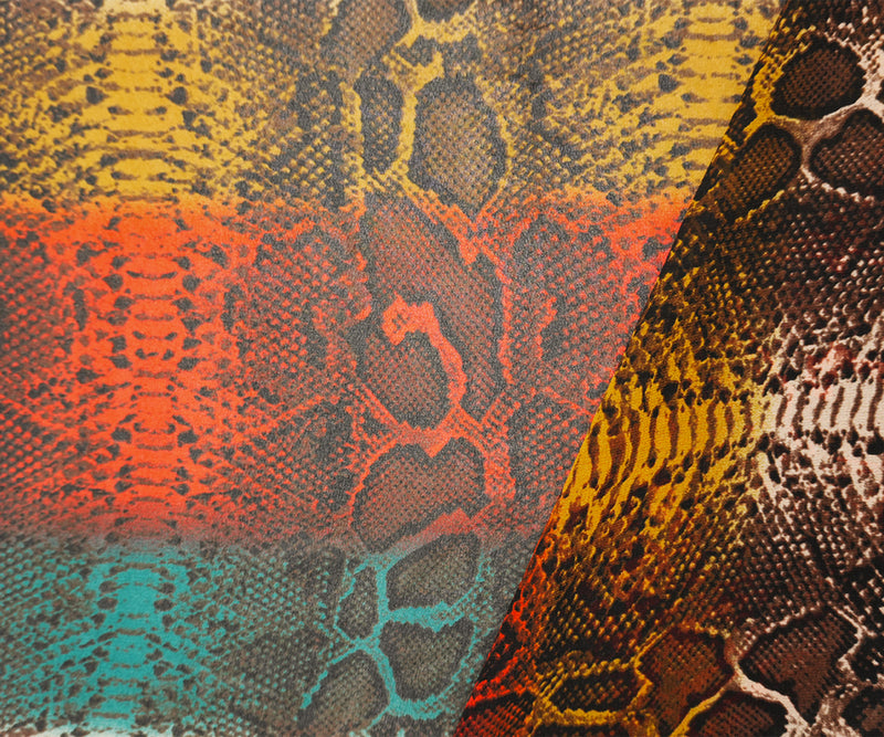 Brown-Orange-Multi Poly Reptile Printed Chiffon Woven Fabric
