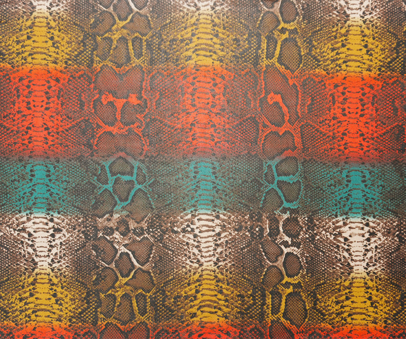 Brown-Orange-Multi Poly Reptile Printed Chiffon Woven Fabric