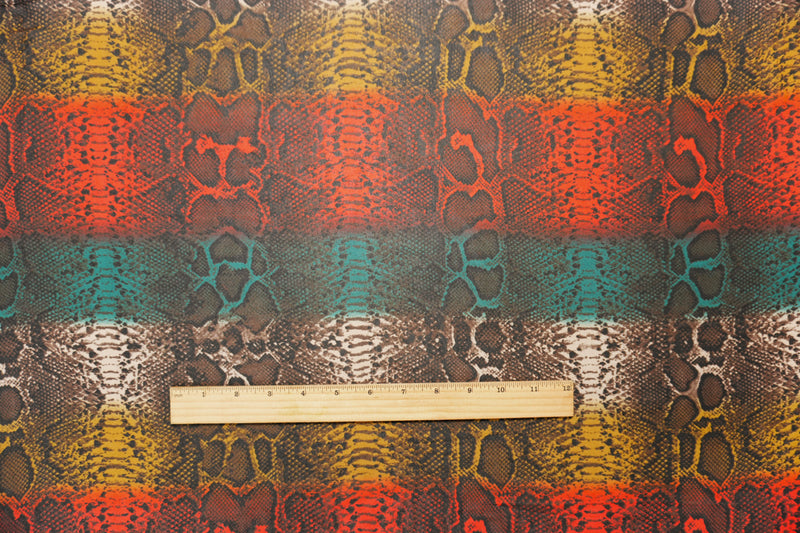 Brown-Orange-Multi Poly Reptile Printed Chiffon Woven Fabric