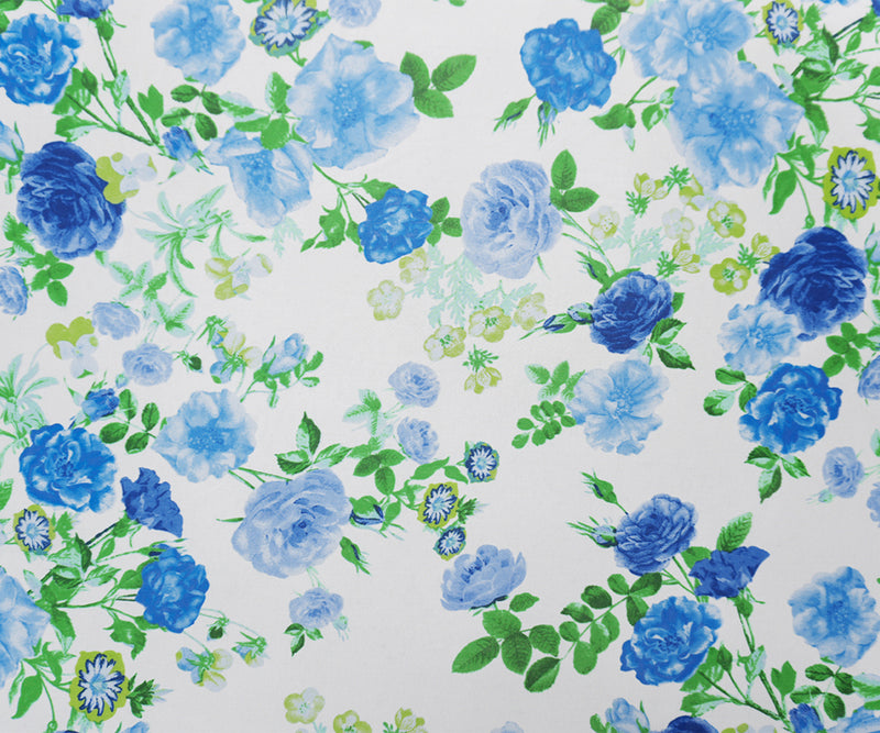 White-Blue-Multi Poly Floral Printed Chiffon Woven Fabric