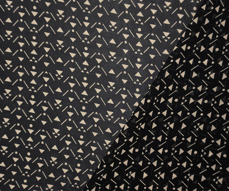 Black-Beige Poly Triangle Printed Chiffon Woven Fabric